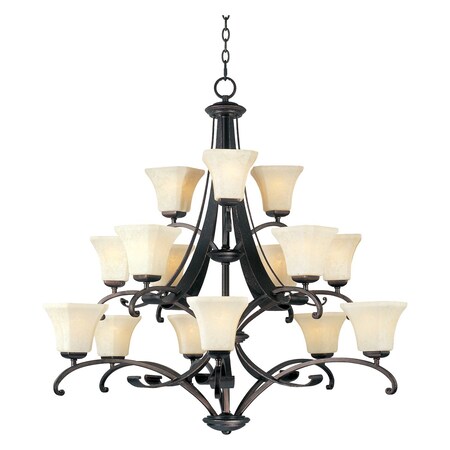 Maxim Fifteen Light Frost Lichen Glass Rustic Burnished Up Chandelier 21067FLRB